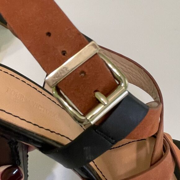 Pour La Victoire Vy Two Tone Crisscross Straps Open Toe Shoes - Picture 10 of 12